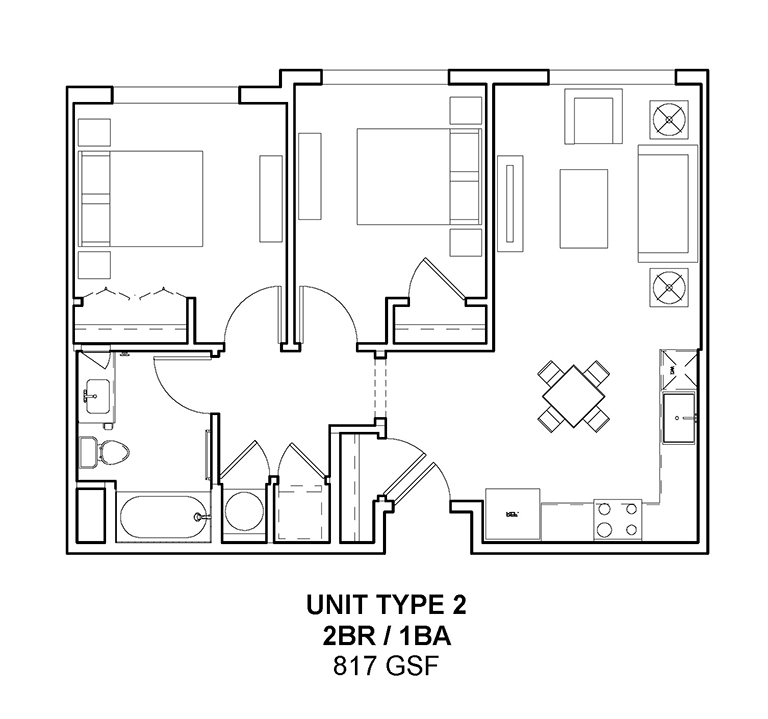 2 bedroom 1 bath floorplan